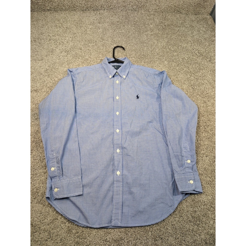 Ralph Lauren Kids Blue Gingham Check Button Shirt Long Sleeve Polo‎ Pony L 16